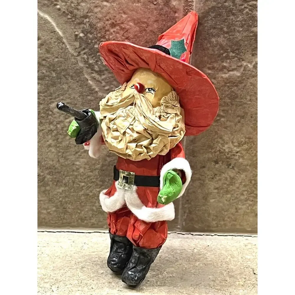 Vintage Christmas 50s 60s Texas Outlaw Paper Mache Santa Claus Figure 6” Papier